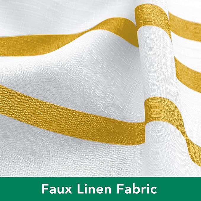 Biscaynebay Extra Long Textured Fabric Shower Curtain 72 Inch by 72 Inch, Gold Printed Striped Linen Modern Hotel Luxury Quality Cloth Bathroom Curtains Machine Washable