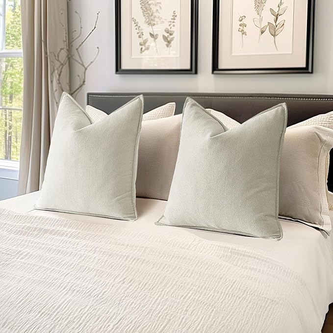 MIULEE Pack of 2 Cream Decorative Pillow Covers 20x20 Inch Soft Chenille Luxurious Couch Throw Pillows Farmhouse Cushion Covers with Elegant Design for Sofa Bedroom Living Room Home Decor