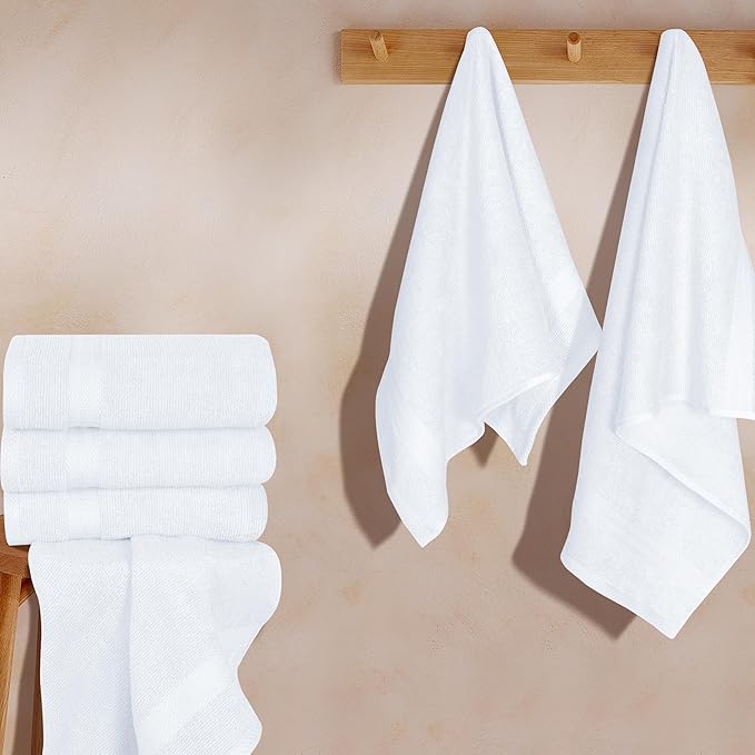 GLAMBURG Ultra Soft 6-Piece Hand Towel Set 16x28-100% Ringspun Cotton - Durable & Highly Absorbent Hand Towels - Ideal for use in Bathroom, Kitchen, Gym, Spa & General Cleaning - White