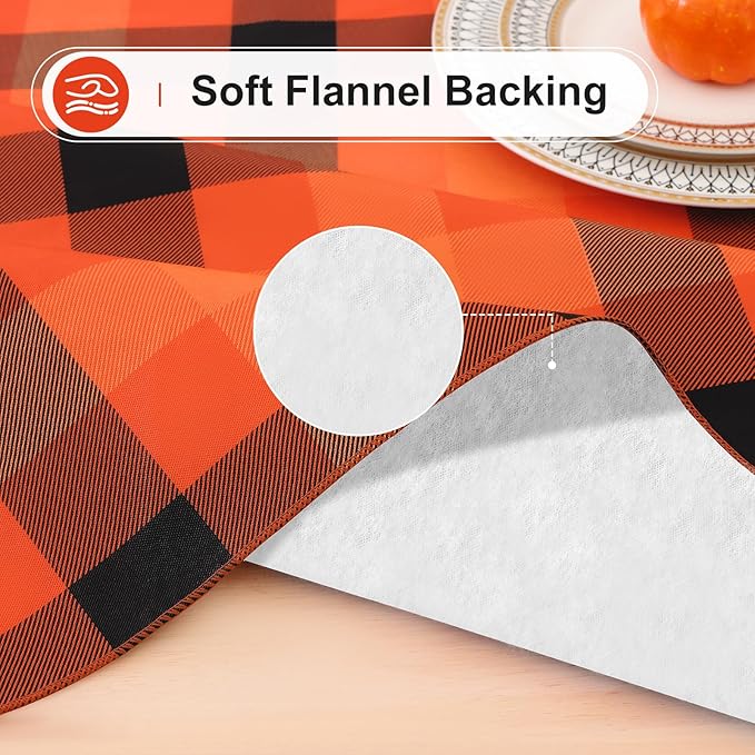 misaya Rectangle Waterproof Vinyl Table Cloth, Buffalo Flannel Backed Tablecloth, Wipeable Plastic Table Cover for Fall, Halloween (60" x 120", Black and Orange and Yellow)
