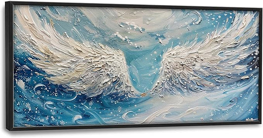 Angel Wings Large Wall Art for Living Room Framed, Christian Wall Decor Pictures, White Wings Canvas Print Painting, Aesthetic Artwork Bedroom Office Home Decor 60"x30"