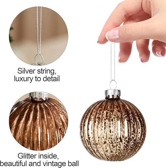 DN DECONATION Mercury Glass Christmas Ornaments, 10pcs Vintage Brown Glass Hanging Balls Finial with Different Shapes for Xmas Tree Decor,Luxury Christmas Baubles for Neutral Holiday Winter Decoration