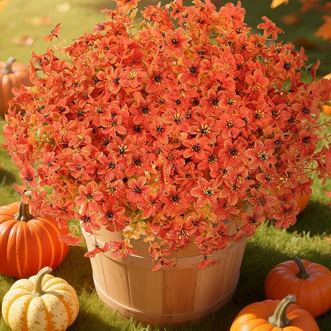 SHareconn 20 Bundles Artificial Fall Mums Flowers for Outdoors Decoration, Fake Silk Daisy Realistic Faux Plants UV Resistant for Planter Home Porch Patio Autumn Indoor Outside Decor,Autumn Orange