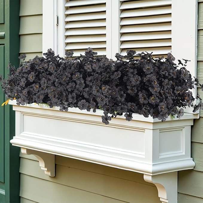 RECUTMS Artificial Black Flowers Realistic Artificial Plants Halloween Fake Flowers No Fade Outdoor Flower UV Resistant Faux Plant Outdoor Faux Shrubs Fake Plants for Halloween Patios Balcony (Black)