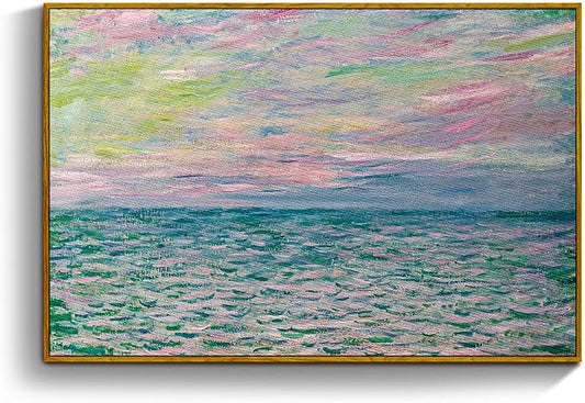 crmotu Framed Canvas Wall Art, Ocean Sunset Vintage Landscape Painting, Sea Dusk Aesthetic Art Prints, Abstract Nature Pictures Wall Decor Living Room Bathroom Bedroom Farmhouse Office Artwork 16x24in