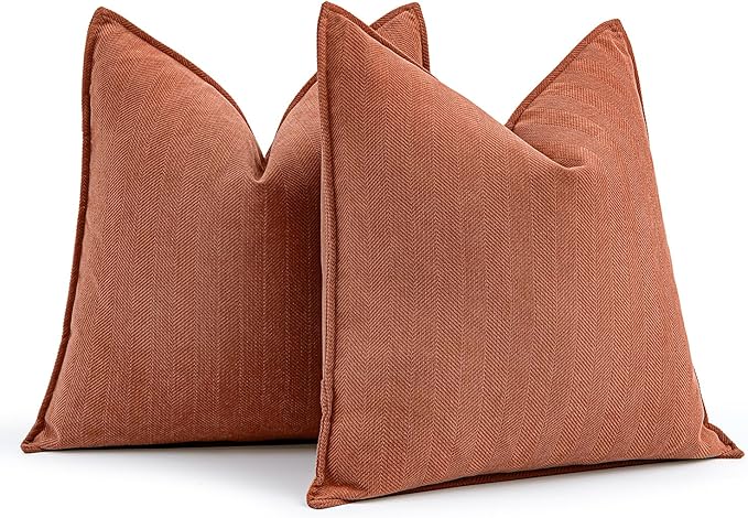 MIULEE Fall Pack of 2 Burnt Orange Decorative Pillow Covers 20x20 Inch Soft Chenille Luxurious Couch Throw Pillows Farmhouse Cushion Covers with Elegant Design for Sofa Bedroom Living Room Home Decor