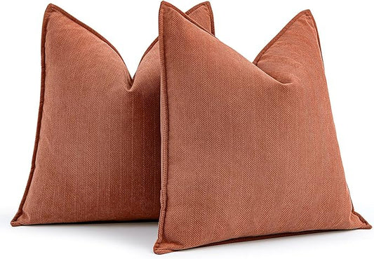MIULEE Pack of 2 Burnt Orange Decorative Pillow Covers 18x18 Inch Fall Soft Chenille Luxurious Couch Throw Pillows Farmhouse Cushion Covers with Elegant Design for Sofa Bedroom Living Room Home Decor