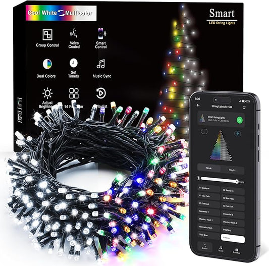 Brizled Smart Christmas Lights, 66FT 200 LED Color Changing Christmas String Lights App & Voice Control, Dimmable Cool White & Multicolor Xmas Tree Lights Music Sync for Indoor Outdoor Wedding Party