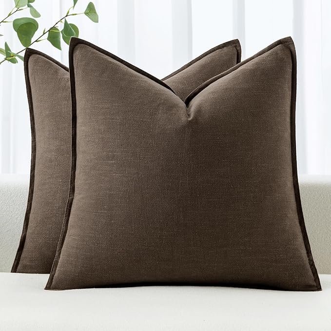 MIULEE Decorative Linen Euro Sham Pillow Covers 26x26 Dark Coffee Boho FarmhouseNeutral Couch Throw Pillows for Bed Pack of 2 Accent Modern Pillowcase Sofa Livingroom Home Decor