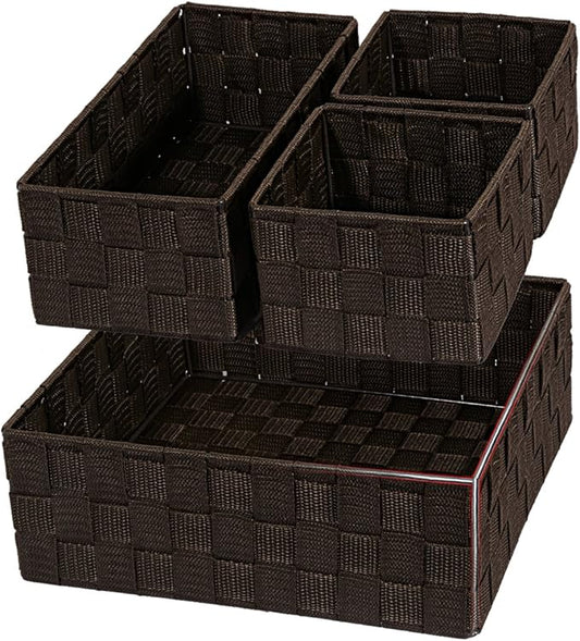 Posprica Woven Storage Baskets for Organizing, Small Baskets Cube Bin Container Tote Organizer Divider for Drawer, Closet, Shelf, Dresser, Set of 4(Brown)
