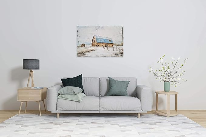 Yihui Arts Farmhouse Canvas Wall Art Hand Painted Light Blue and White Paintings Modern Abstract Rustic Pictures Artwork for Living Room Bedroom Bathroom Decor