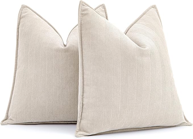 MIULEE Pack of 2 Cream Beige Decorative Pillow Covers 24x24 Inch Soft Chenille Couch Throw Pillows Farmhouse Cushion Covers Euro Shams with Elegant Design for Sofa Bedroom Living Room