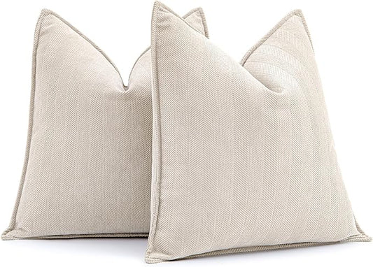 MIULEE Pack of 2 Cream Beige Decorative Pillow Covers 20x20 Inch Soft Chenille Luxurious Couch Throw Pillows Farmhouse Cushion Covers with Elegant Design for Sofa Bedroom Living Room Home Decor