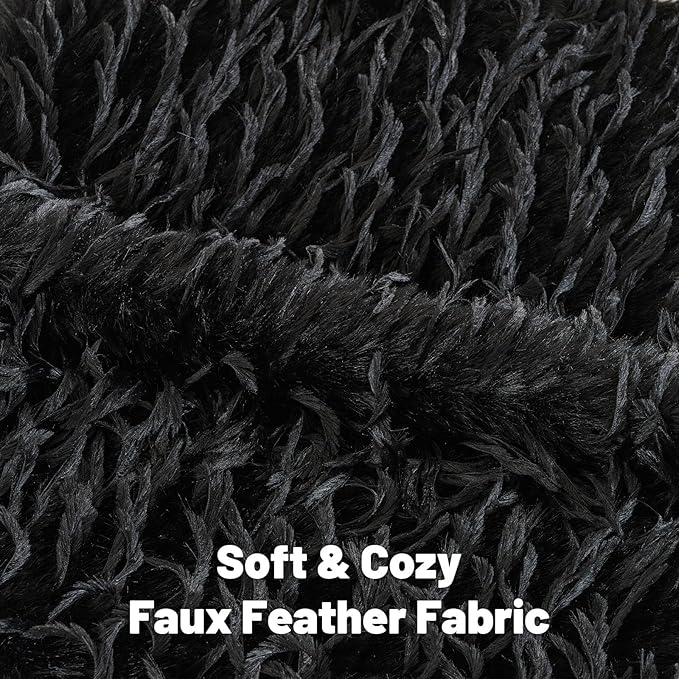 FUTEI Black Decorative Throw Pillow Covers 18x18 Inch Set of 2,Soft Fluffy Faux Feather Texture Cushion Cases,Modern Home Luxury Decor for Couch Bed Living Room
