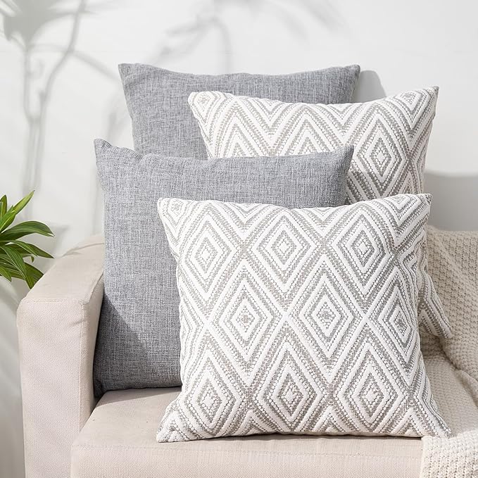 hpuk Decorative Pillow Covers Couch Pillow Covers Throw Pillow Covers for Couch, Sofa, Bed, 17x17 Inch Set of 4 Polyester Farmhouse Pillow Covers, Grey