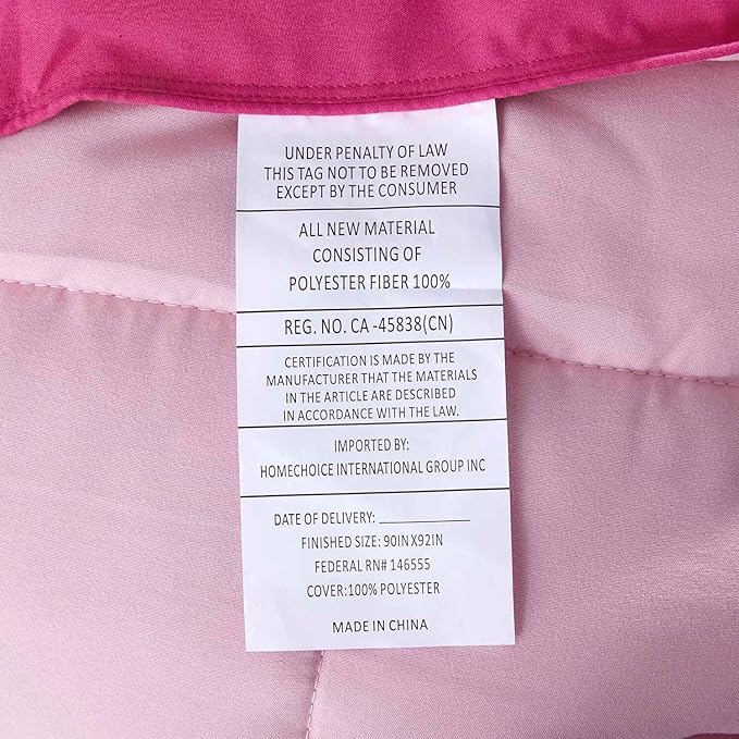 HIG 3pc Pink Comforter Set Full Size Duvet Insert, Reversible, All Season, Box Stitched, with Corner Tabs, Soft, Fluffy