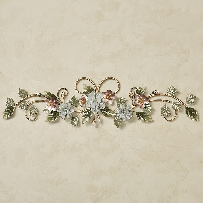 Touch of Class Flowering Charm Metal Wall Topper - Metal - Pink, Gray, Green, Taupe, Gold - Flowers Sculpture for Bedroom, Bathroom, Living Room, Dining Room, Office, Entryway, Foyer