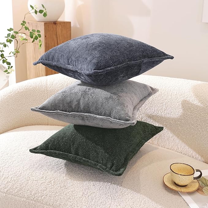 AVOIN colorlife White Chenille Throw Pillow Covers 18 x 18 Inch Set of 2, Soft Cozy Bound Edge Design Home Decor Cushion Case for Living Room Bed Sofa Coach