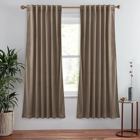 StangH Taupe Velvet Curtains Super Soft Back Tab Window Drapes 72 inches Long for Living Room, Light Blocking Thermal Privacy Curtains for Study/Laundry, W52 x L72, 2 Panels