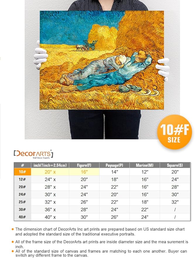 DECORARTS - Noon: Rest from Work, Vincent Van Gogh Art Reproduction. Giclee Canvas Prints Wall Art for Home Decor 20x16