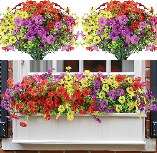 Nepfaivy Artificial Outdoor Flowers UV-Resistant - Fake Outdoor Flowers That Look Real 12 Bundles 3 Colors, Realistic Artificial Flowers for Outdoors Fade Resistant, Faux Flower for Outside Planters