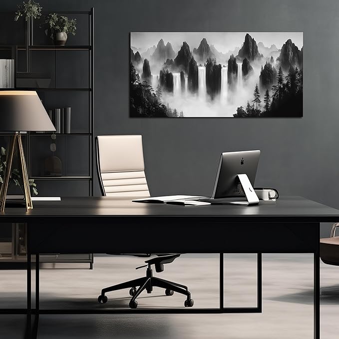Mountain Pictures Wall Art for Bedroom Black and White Wall Decor for Living Room Waterfalls Wall Decor for Office 20 x 40 Inches