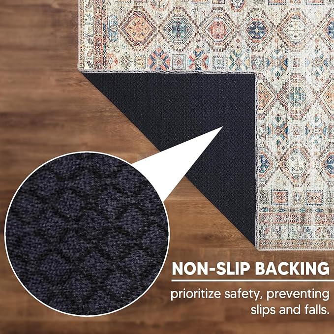 Keen Home Design 8x10 Rug - Machine Washable Area Rug with Non-Slip Backing, Ideal for Living Room, Dining Room, Bedroom - Vintage, Easy Clean, Durable, Low Pile Rug - (8' x 10')
