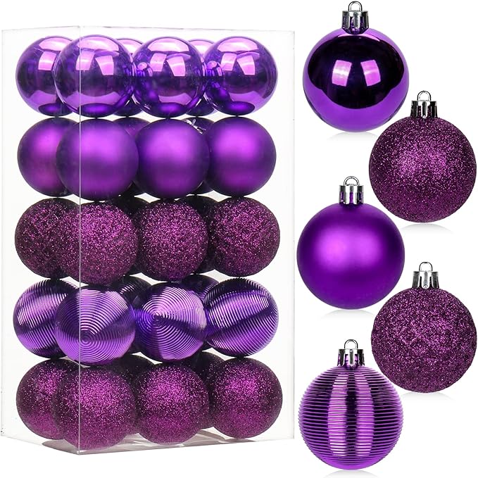 30PCS 2" Christmas Ball Ornaments Shatterproof Purple Christmas Tree Decorations Xmas Tree Balls Halloween Ornaments Décor