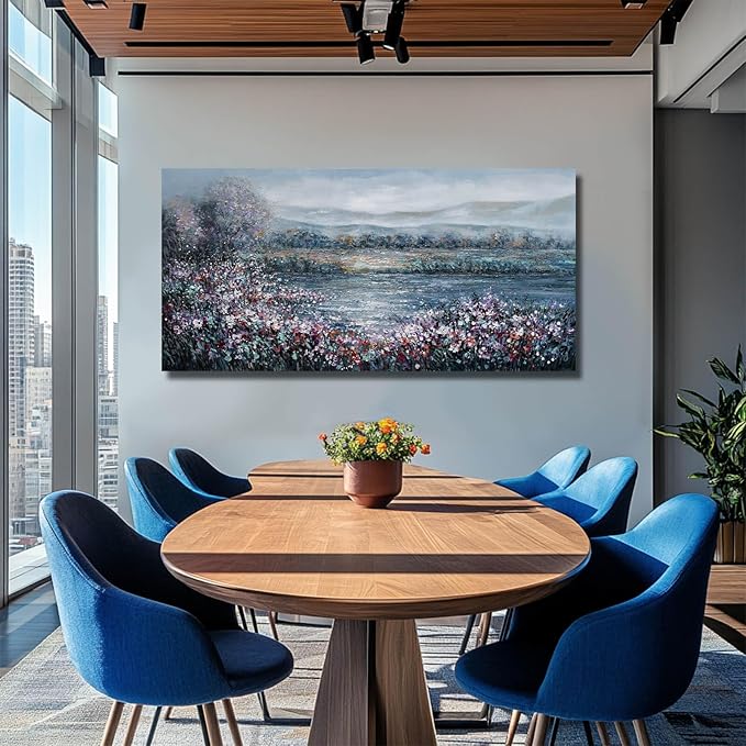 CHUDANHAO Textured Wall Art Cuadros Abstractos Para Sala Abstract Wall Decor Blue Flowers Paintings Large Canvas Pictures Mountain Arts 29"x58"