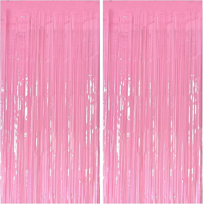 2 Pack Foil Curtain Pink Backdrop Streamers Metallic Tinsel Fringe Curtains Photo Booth Props for Birthday Wedding Engagement Bachelorette Christmas Holiday Celebration Party Decorations