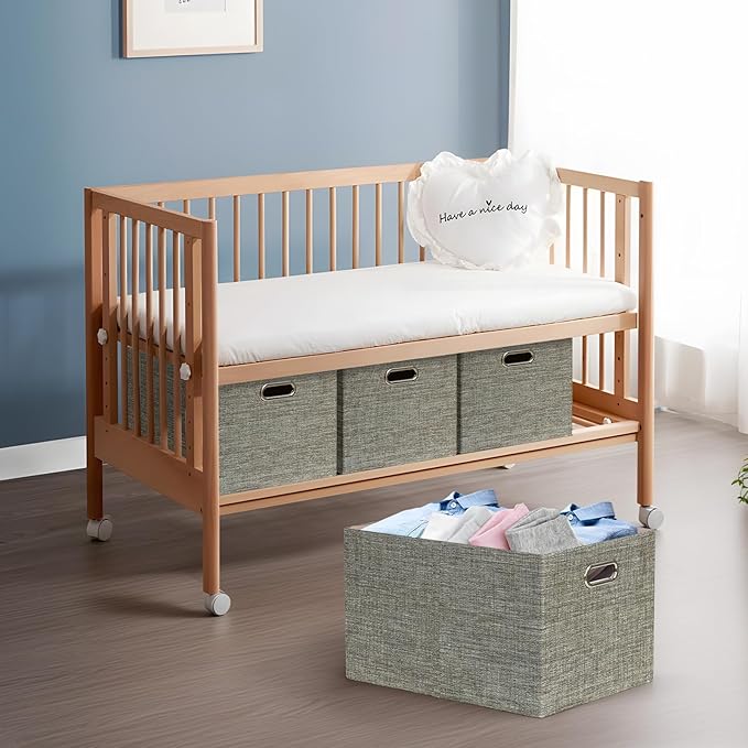 Closet Organizers and Storage Bins, Linen Baskets for Organizing, Collapsible Home Organization Boxes with Handles, Decorative Containers for Clothes, 16.25x12x10 Inch, 4 Pack, Coffee