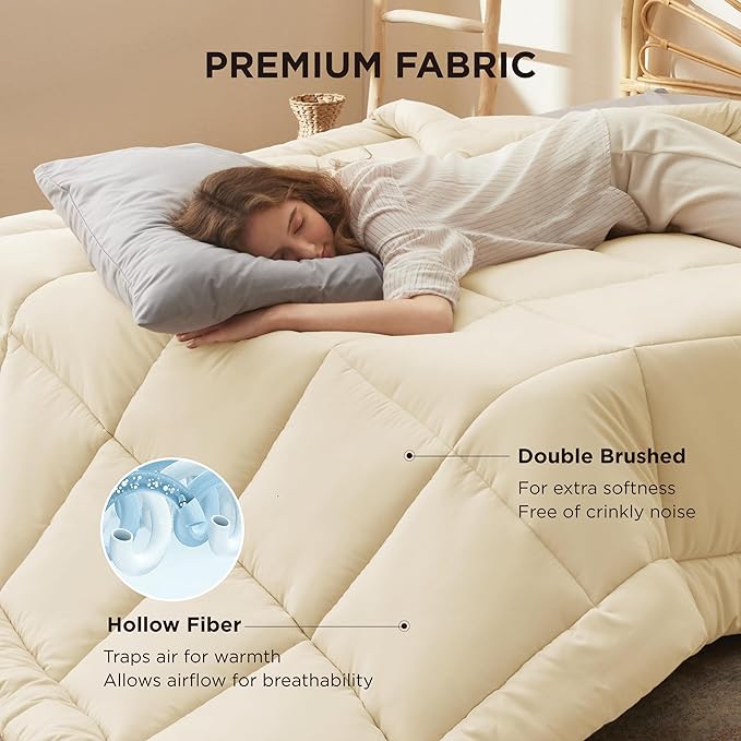 Bedsure Comforter Duvet Insert - Quilted Comforters Queen Size, All Season Duvet, GentleSoft Down Alternative Bedding, with 8 Tabs, Gifts for Women/Men, Cream,Queen 88 x 88 Inches