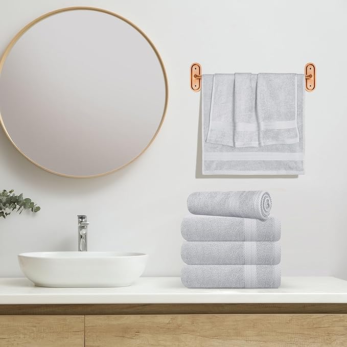 GLAMBURG Ultra Soft 6-Piece Hand Towel Set 16x28-100% Ringspun Cotton - Durable & Highly Absorbent Hand Towels - Ideal for use in Bathroom, Kitchen, Gym, Spa & General Cleaning - Light Grey