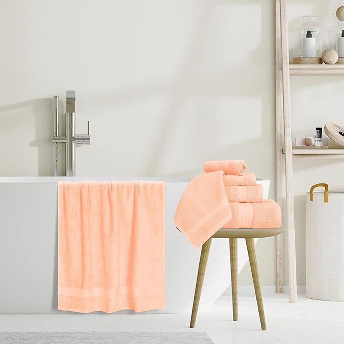 GLAMBURG Ultra Soft 8-Piece Towel Set - 100% Pure Ringspun Cotton, Contains 2 Oversized Bath Towels 27x54, 2 Hand Towels 16x28, 4 Wash Cloths 13x13 - Ideal for Everyday use, Hotel & Spa - Peach