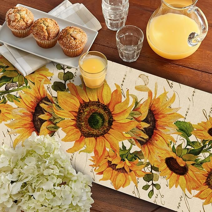 Seliem Fall Sunflowers Table Runner, Vintage Spring Summer Flower Home Kitchen Dining Decor, Seasonal Farmhouse Floral Decorations Indoor Outdoor Party Supply 13 x 108 Inch