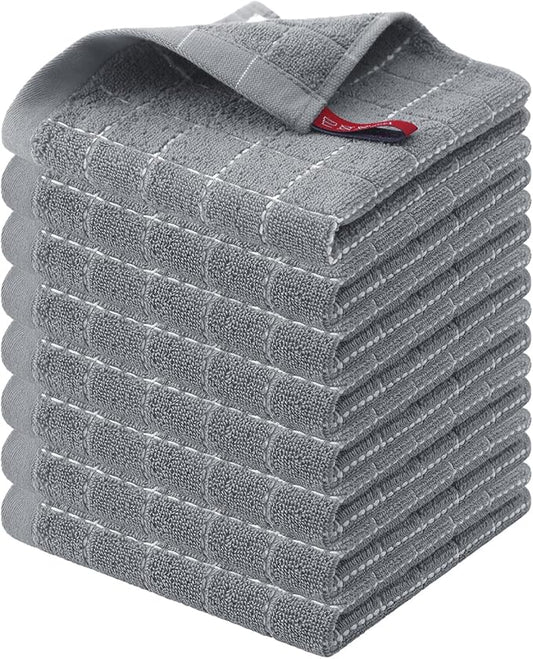Homaxy 100% Cotton Terry Kitchen Dish Cloths, Ultra Soft and Absorbent Dish Towels for Kitchen, Suitable for Drying and Washing Dishes, 8 Pack, 12 x 12 Inches, Grey