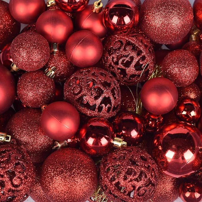 Christmas Balls Tree Ornaments, Shatterproof Christmas Decorations Set with Reusable Hand-held Gift Package for Holiday Xmas Tree Decor (100, Red)