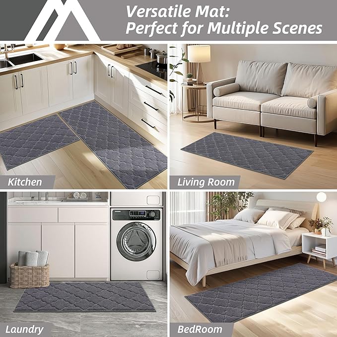 COSY HOMEER Soft Kitchen Floor Mats for in Front of Sink Super Absorbent Kitchen Rugs and Mats 20"x79" Non-Skid Kitchen Mat Standing Mat Washable,Polyester,Dark Grey