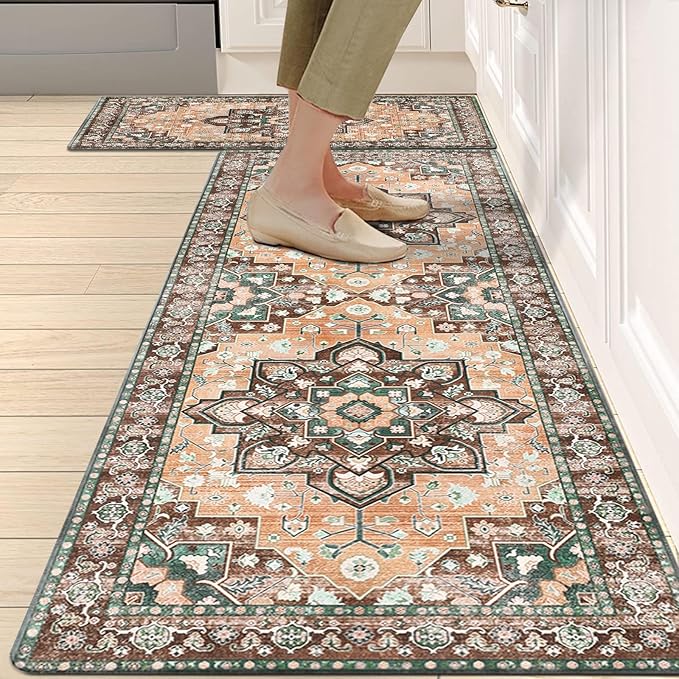 HEBE Anti Fatigue Kitchen Rug Sets 2 Piece Non Slip Kitchen Mats for Floor Cushioned Kitchen Rugs and Mats Waterproof Comfort Standing Mat Runner for Kitchen,Home Office,Sink,Laundry