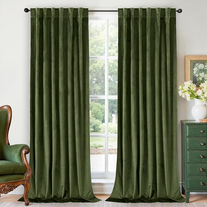 BGment Dark Green Blackout Velvet Curtains 96 Inches, Luxury Thice Thermal Insulated Super Soft Curtains Room Darkening Drapes with Back Tab Rod Pocket for Living Room, Set of 2 Panels, 52 x 96 Inch