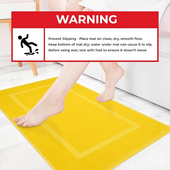 Cotton Paradise 100% Cotton Bath Mats for Bathroom Floor Set of 2 Pack, 20x34 Soft Absorbent Washable Quick Dry Tub Bathmat, Yellow Towel Bath Mat