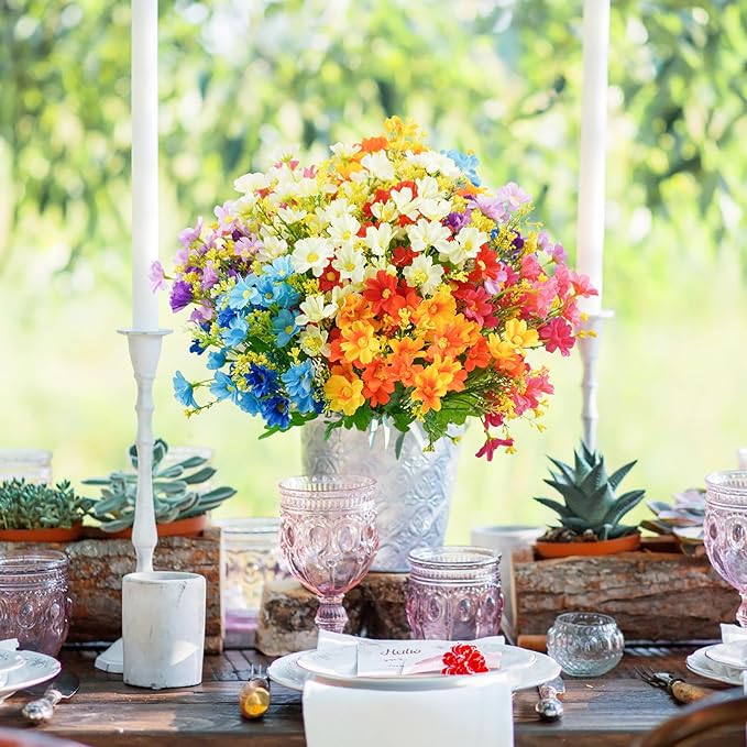 Uieke 12PCS Artificial Fake Flowers, Daisy Mums Fall Flowers Outdoor UV Resistant No Fade Greenery Shrubs Plants Indoor Outside Hanging Planter Home Wedding Office Garden Porch Décor (Assorted)