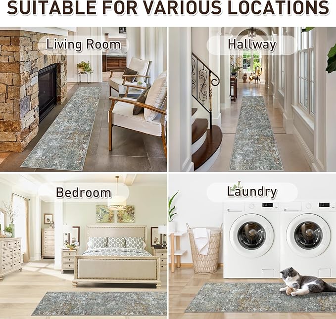 Machine Washable Area Rugs 2x3: Small Entryway Rug with Non Slip Backing Non Shedding Stain Resistant Abstract Carpet for Living Room Bedroom Kitchen Laundry Under Dining Table - Gray