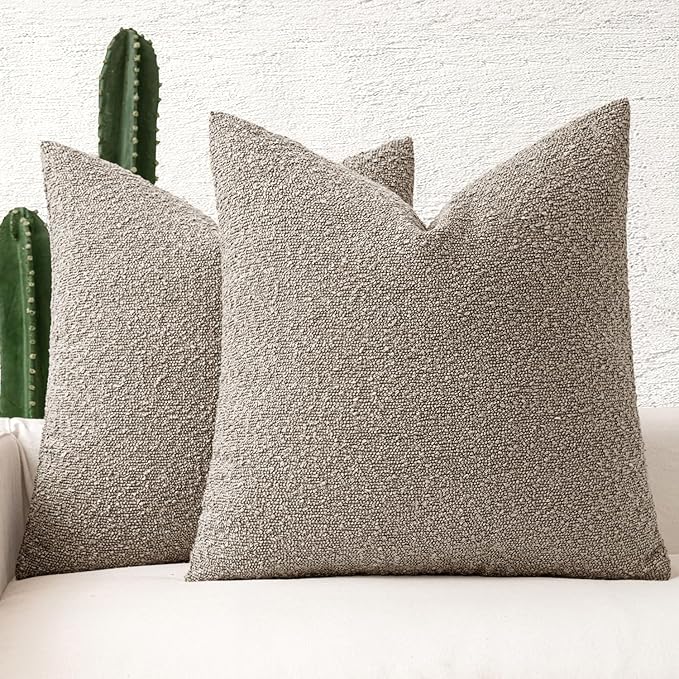 MIULEE 20x20 Inch Decorative Pillow Covers for Couch Bed Set of 2 Textured Boucle Neutral Throw Pillows Light Taupe Accent Solid Cushion Pillowcase Cozy Soft Sofa Livingroom Home Decor