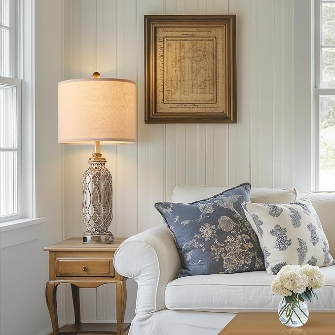 Farmhouse Lamps for Living Room Set of 2, 28" Table Lamps for Bedroom with USB Ports, 3-Way Dimmable Nightstand Table Lamp (Bulbs Included)