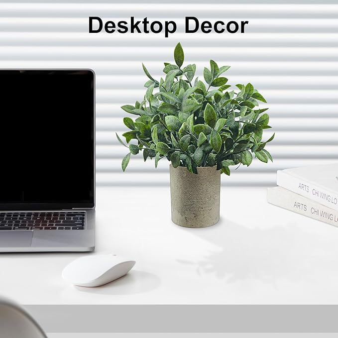 USLAI 3-Pack Mini Fake Plants, Artificial Potted Eucalyptus Faux Plants Topiaries for Home Office Shelf Desk Farmhouse Room Coffee Table Decor