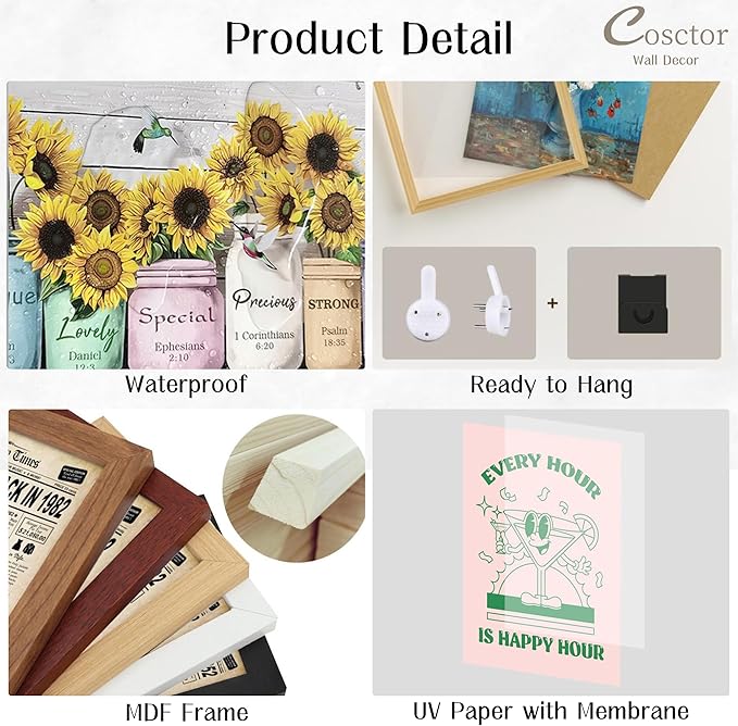 COSCTOR Set of 3 Botanical Wall Art Bathroom Wall Decor Green Plant Picture Monstera Frame Tropical Posters Prints for Home Living Room Bedroom Restroom Decoration(Framed,12x16)