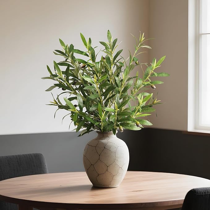 Fake Plants Olive Branch Artificial Plant Outdoor Decorations for Living Room Olive Tree Branches Greenery Stems 27.5in Can Be Used for Spring Home Decor Room Decor Office Decor(6PCS)