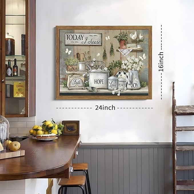 Rustic Kitchen Wall Art, Farmhouse Inspirational Canvas Wall Decor Paintings, Kitchen Flower Butterfly Posters Prints Pictures Artwork for Bathroom Dining Room Bedroom 16x24 Inch Wood Framed