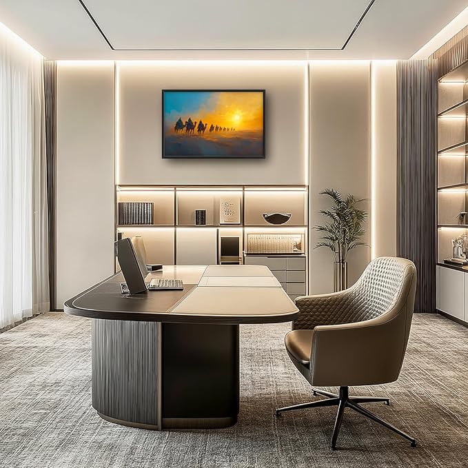 Flintis Large Desert Camel Framed Wall Art Sunset Camels Pictures Wall Decor Abstract Natural Landscape Canvas Painting Print Artworks Framed for Living Room Bathroom Master Bedroom 36L X 24W